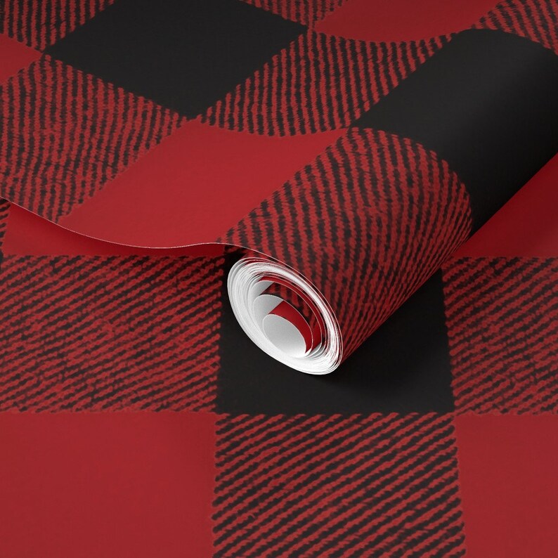 Buffalo Check Wallpaper Red Black Flannel by Etsy