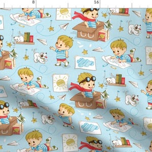Fly Imagination Childhood Fabric - Fly With Me By Mia Valdez - Fly Children&#39;s Dog Illustration Cotton Fabric By The Yard With Spoonflower