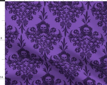 Purple Gothic Damask Fabric - Skull Damask by thecalvarium - Skulls Black Purple Goth Maximalist Victorian Fabric by the Yard by Spoonflower