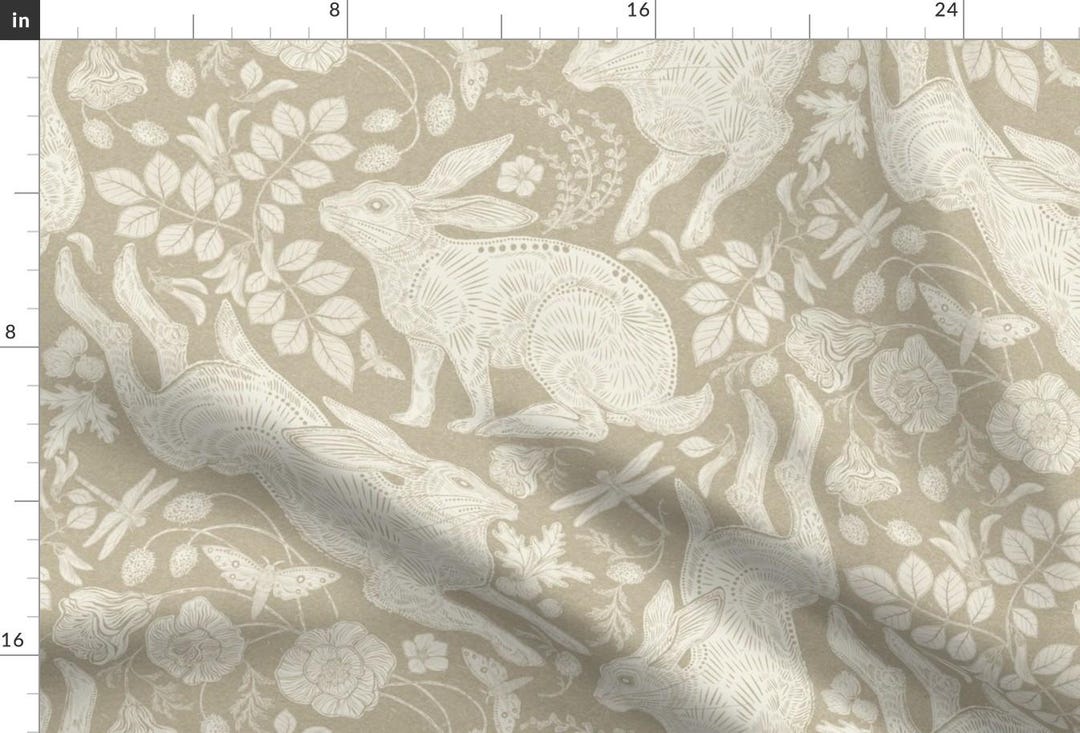 Neutral Rabbits Fabric - Ivory Rabbit by Silver_steer_design - Woodland ...