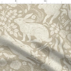 Neutral Rabbits Fabric - Ivory Rabbit by silver_steer_design - Woodland Animals Large Scale Botanical Fabric by the Yard by Spoonflower