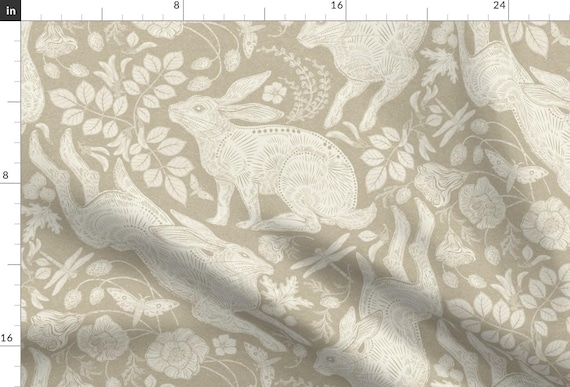 Neutral Rabbits Fabric - Ivory Rabbit by Silver_steer_design