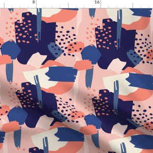 Abstract Blues And Pinks Fabric - Abstract Navy And Rose By Lub By Lamb - Abstract Modern Design Cotton Fabric By The Yard With Spoonflower