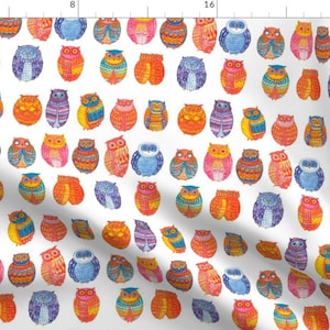 Spunky Owls Fabric - Owls By Littleislandcompany - Summer Watercolor Owl Nursery Decor Cotton Fabric By The Yard With Spoonflower