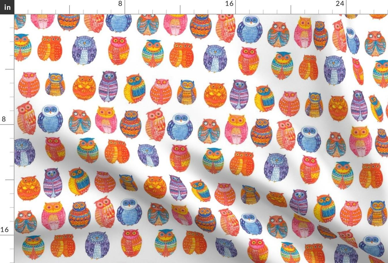 Spunky Owls Fabric - Owls By Littleislandcompany - Summer Watercolor Owl Nursery Decor Cotton Fabric
