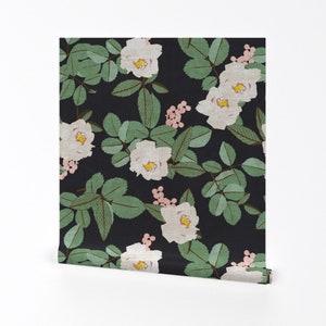 Floral Wallpaper - Cyprus Magnolia By Holli Zollinger - Green Floral Custom Printed Removable Self Adhesive Wallpaper Roll by Spoonflower