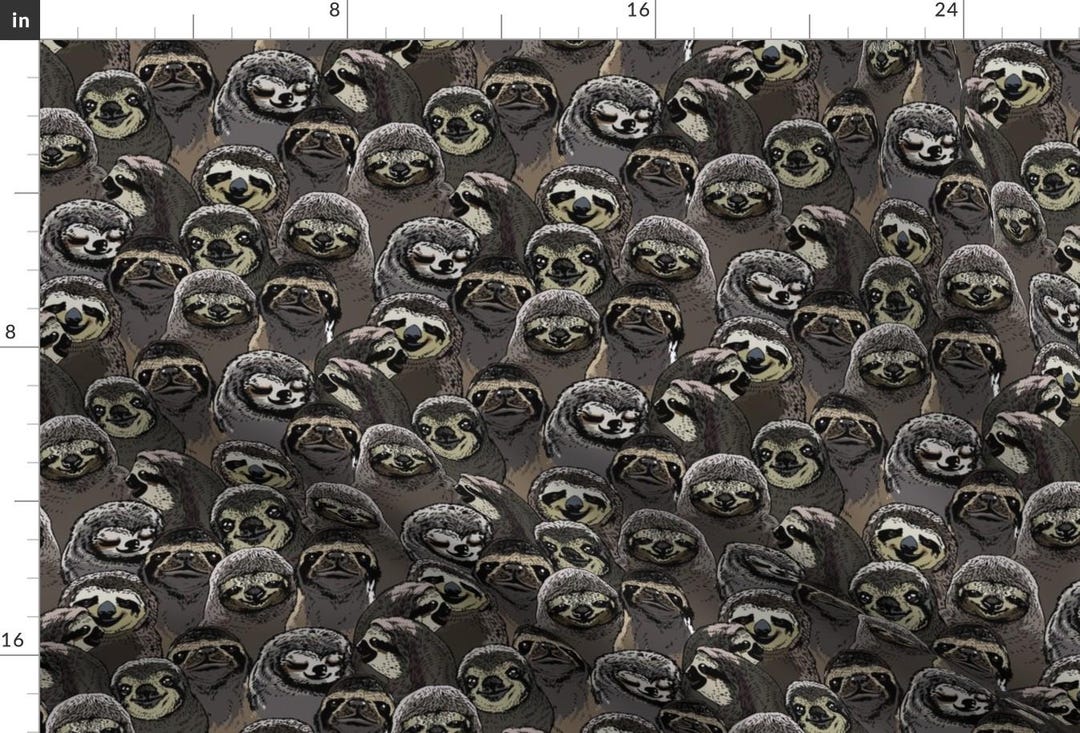Sloths Pattern Faces Fabric - Gray Social Sloths by Huebucket - Cute ...