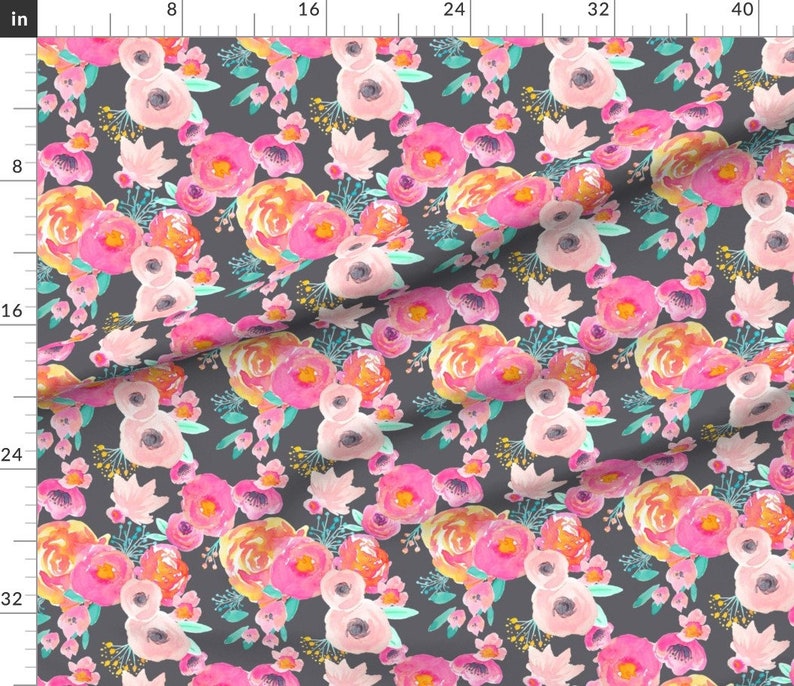 Modern Floral Fabric Indy Bloom Blush Grey By Etsy