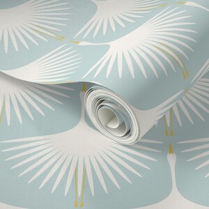 Art Deco Wallpaper - Art Deco Swans By Katerhees - Pastel Light Blue White Birds 1920 Removable Self Adhesive Wallpaper Roll by Spoonflower image 3
