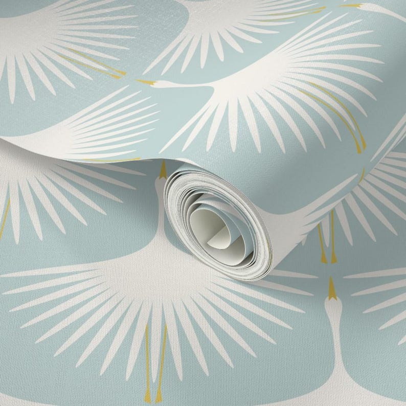 Art Deco Wallpaper - Art Deco Swans By Katerhees - Pastel Light Blue White Birds 1920 Removable Self Adhesive Wallpaper Roll by Spoonflower image 3