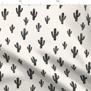 Black Cactus fabric designed by Kimsa - Black Cacti Southwestern Boho Cotton Fabric by the Yard with Spoonflower fabrics