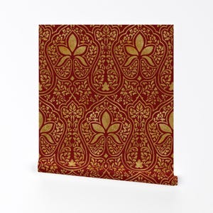 Indian Inspired Wallpaper - Rajkumari Batik By Peacoquettedesigns - Red Custom Printed Removable Self Adhesive Wallpaper Roll by Spoonflower