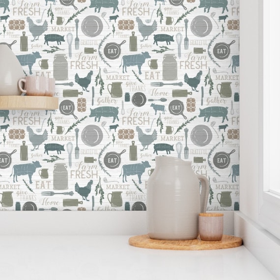 Farmhouse Wallpaper - Sing For Your Supper Gather Round Give Thanks - Custom Printed Removable Self Adhesive Wallpaper Roll by Spoonflower