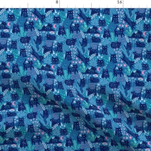 Cat Fabric - Small Meowgical Friends By Kostolom3000 - Blue Turquoise Feline Cats Kitten Kids Cotton Fabric By The Yard With Spoonflower