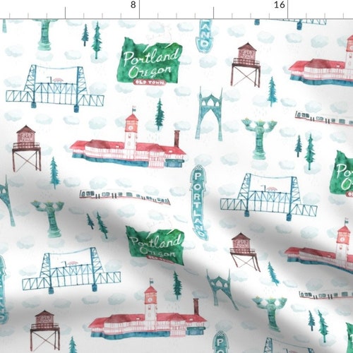 Portland Fabric old Town Portland by Hazelnut Green Portland Etsy