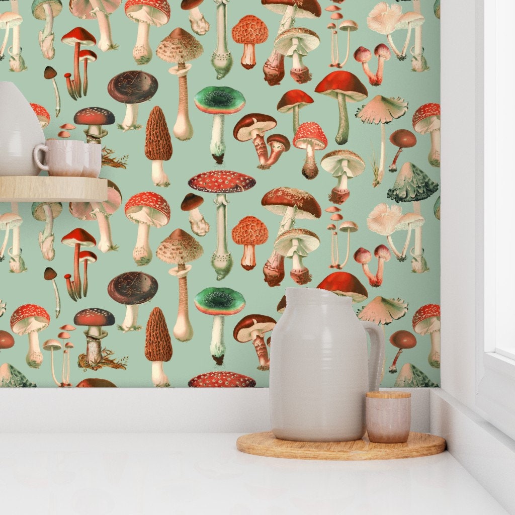 Mushroom Wallpaper Mushies by Thistleandfox Forest - Etsy