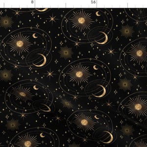 Night Sky Fabric - Celestial Midnight by pamelandia - Black Beige Sun Moon Stars Celestial Witch Occult Fabric by the Yard by Spoonflower