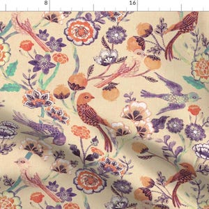 Floral Birds Garden Spring Fabric - Indian Chintz {Paradise} By Ceciliamok - Floral Illustration Cotton Fabric By The Yard With Spoonflower