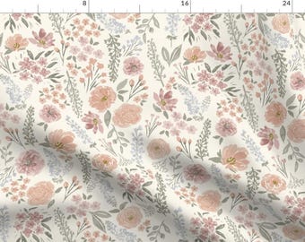 Blush Floral Apparel Fabric - Consider The Wildflower by wildcomb_designs - Muted Colors Sage Green Feminine Clothing Fabric by Spoonflower