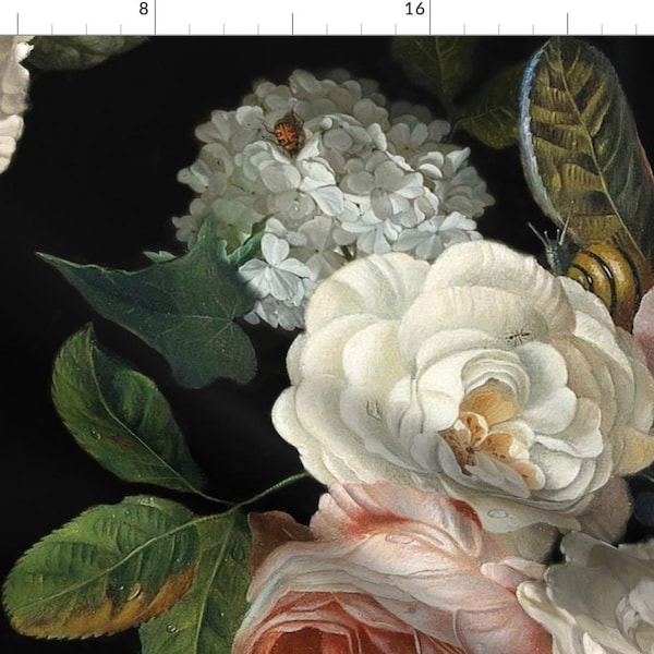 Floral Natural Black White Fabric - Large Scale Tessa Floral By Willowlanetextiles - Floral Cotton Fabric By The Yard With Spoonflower
