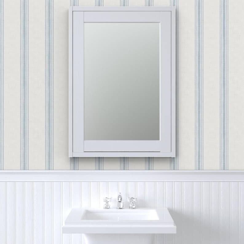 Blue Ticking Stripe Peel and Stick Wallpaper - French Farmhouse Country Rustic - Removable Wall Decor Art - French Provincial by kittenlane image 8