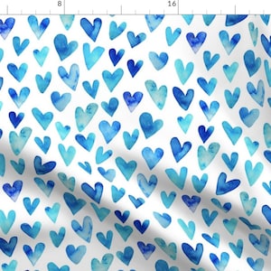 Watercolor Hearts Fabric - Blue Ombre Hearts By Hipkiddesigns - Painted Blue Kids Baby Nursery Cotton Fabric By The Yard With Spoonflower