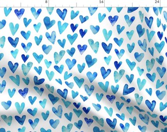Watercolor Hearts Fabric - Blue Ombre Hearts By Hipkiddesigns - Painted Blue Kids Baby Nursery Cotton Fabric By The Yard With Spoonflower