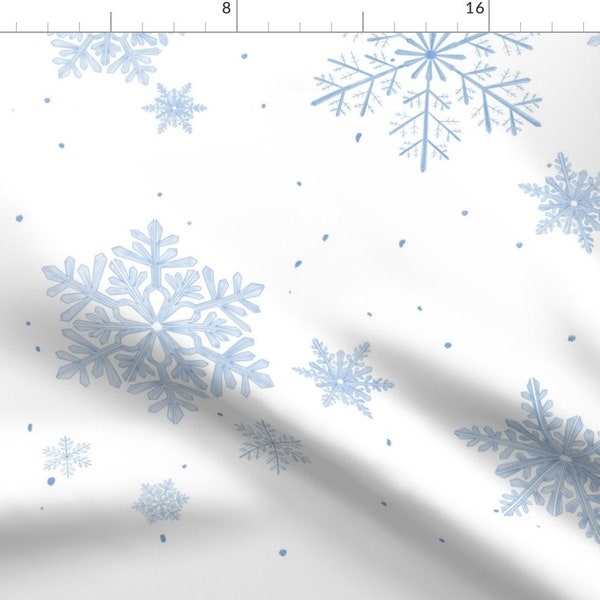 Snowflakes Fabric - Blue Snowflakes By Yellowelephant - Winter Holiday Snowflakes Blue White Cotton Fabric By The Yard With Spoonflower