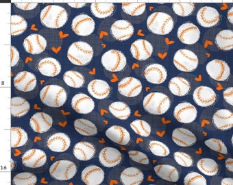 First Base Baseball Fabric - Baseball Lovers Unite! Blue And Orange Medium Scale By Pinky Wittingslow - First Base Fabric With Spoonflower
