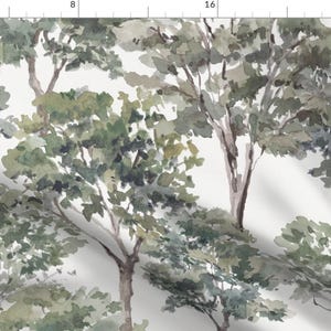 Vintage Woodland Fabric - Jumbo Trees by hipkiddesigns - Watercolor Forest Wood Oak Old World Scenic Fabric by the Yard by Spoonflower