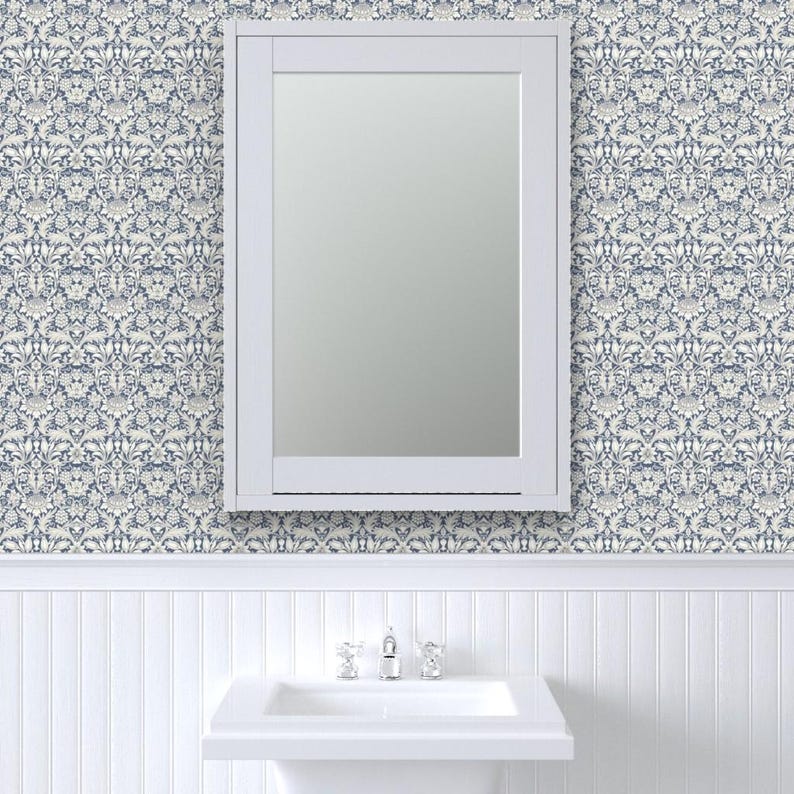 Victorian Floral Peel and Stick Wallpaper - English Garden William Morris - Removable Wall Decor Art - Sunflower Blue by wbbeardie image 8