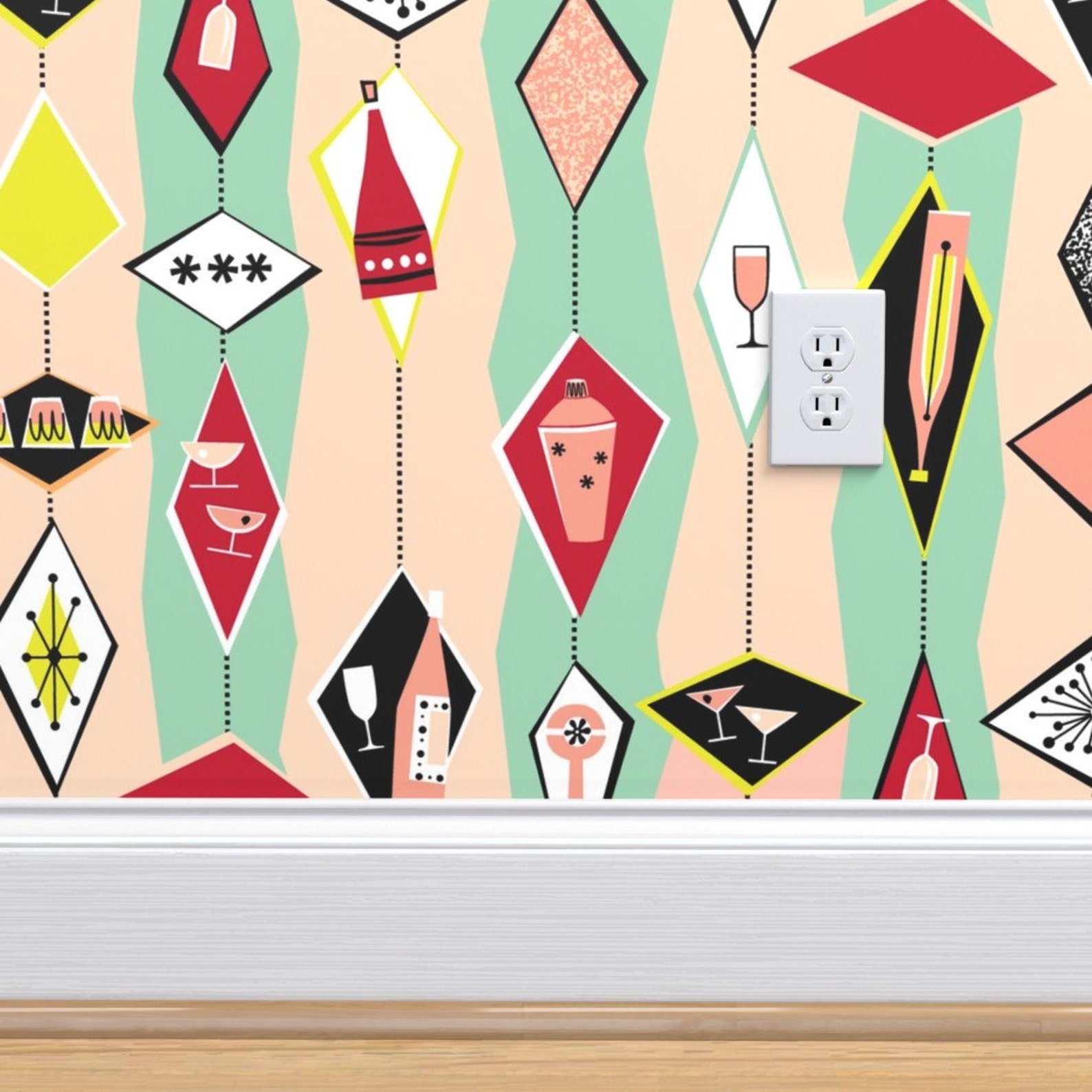 Mid Century Wallpaper Cocktail Diamonds Light Xl by - Etsy