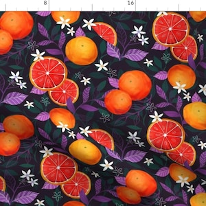Oranges Fabric - Basil And Blood Orange By Michaelzindell - Aromatherapy Orange Purple Fruit Cotton Fabric By The Yard With Spoonflower