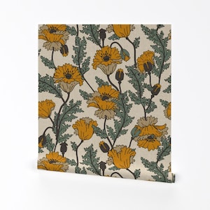 Vintage Floral Removable Peel and Stick Wallpaper - California Poppy Bohemian - Wall Art Wall Decor - Joon Poppy Bright by holli_zollinger