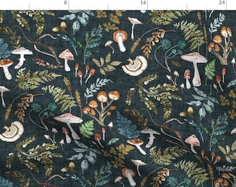 Mushrooms Fabric - Mushroom Grove  by nouveau_bohemian - Moody Botanical Woodland Ferns Leaves Fungi Fabric by the Yard by Spoonflower