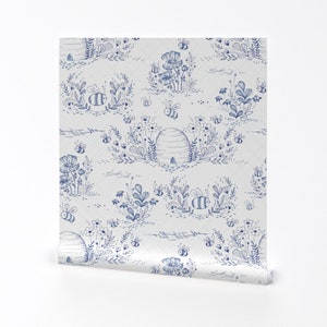 Beehive Wallpaper - Bee Life Toile - © Lucinda Wei By Lucindawei - Bee Custom Printed Removable Self Adhesive Wallpaper Roll by Spoonflower