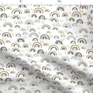 Rainbows Illustration Minimal Fabric - Rainbow Love Scandinavian Abstract Rainbow Clouds Happy Rain Sky Blue Boys By Littlesmilemakers