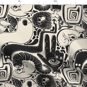 Psychedelic Fabric - Trippy Monsters Jumbo by graf_katz -  Trippy Monsters Horror Ghost Gothic Potions Fabric by the Yard by Spoonflower