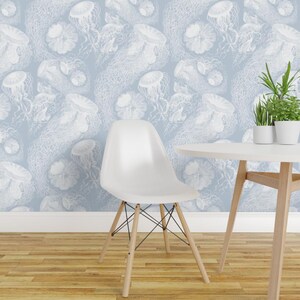 Jellyfish Wallpaper - Versailles Fog White Swarm By Peacoquettedesigns- Custom Printed Removable Self Adhesive Wallpaper Roll by Spoonflower