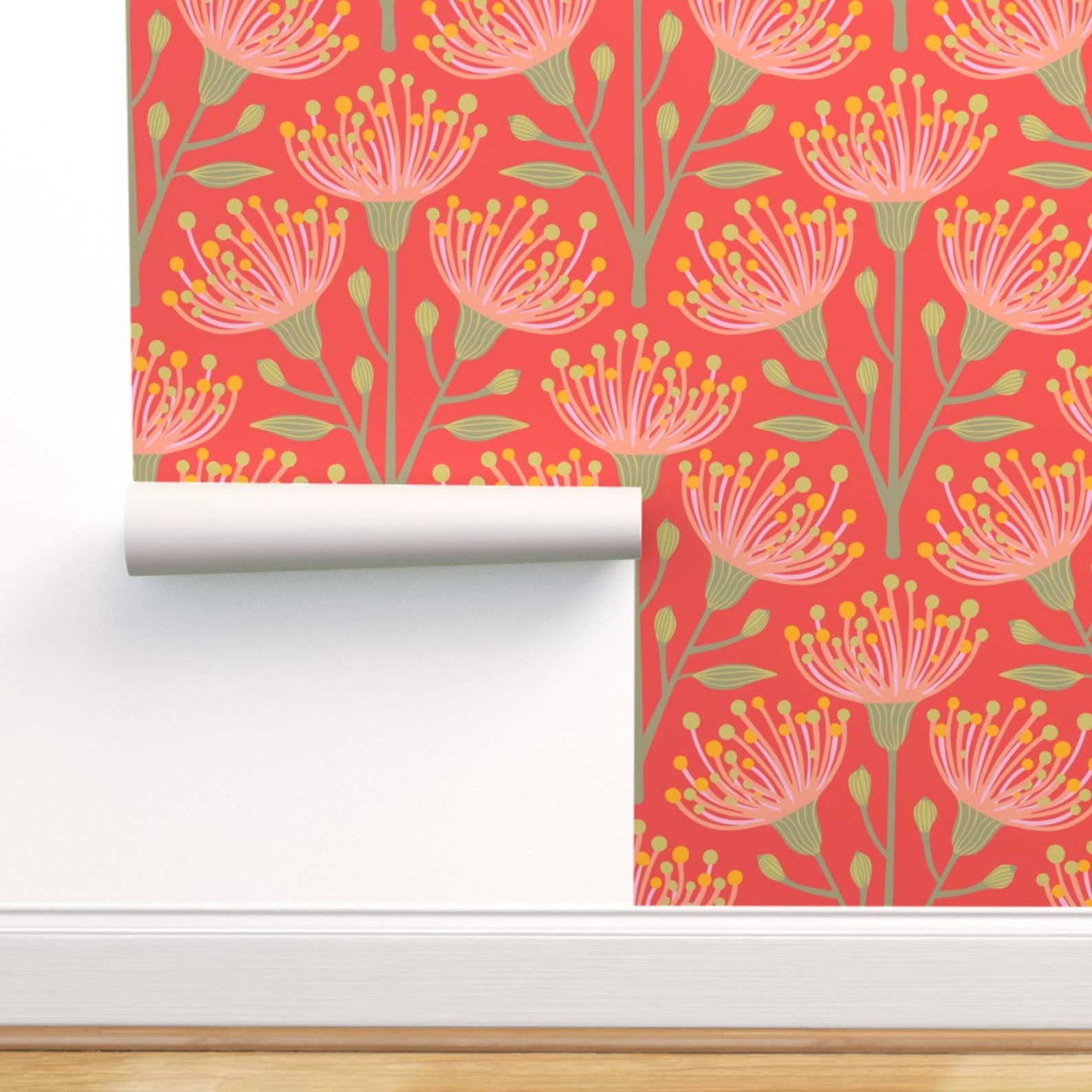 Floral Wallpaper Eucalyptus Orange By-Jackietahara | Etsy