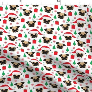 Santa Pug Fabric - Pug Christmas By Jannasalak - Santa Pug Christmas Holiday Dog Breed Red Green Cotton Fabric By The Yard With Spoonflower