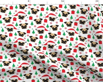 Santa Pug Fabric - Pug Christmas By Jannasalak - Santa Pug Christmas Holiday Dog Breed Red Green Cotton Fabric By The Yard With Spoonflower