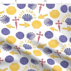 Buen Camino Fabric - Camino De Santiago On White By Landpenguin - Watercolor Catholic Decor Cotton Fabric By The Yard With Spoonflower