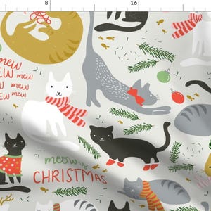 Christmas Cat Fabric - Meowy Christmas By Shelbyallison - Merry Christmas Holiday Cat Cotton Fabric By The Yard With Spoonflower