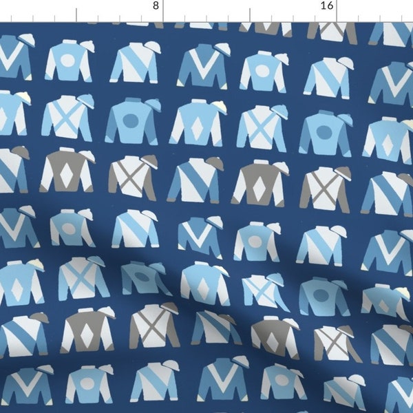 Racing Silks Fabric - Derby Days Blues & Grays Thoroughbred Horse Racing Kentucky By Lisakling - Cotton Fabric By The Yard With Spoonflower