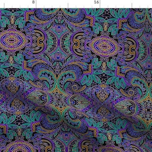 Paisley Fabric - Peacock Paisley By Whimzwhirled - Paisley Peacock Purple Turquoise Gold Black Cotton Fabric By The Yard With Spoonflower