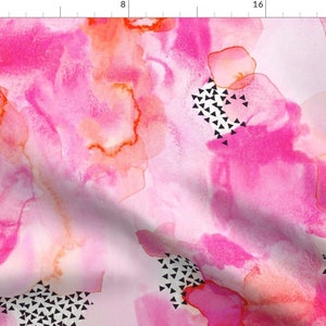 Abstract Pink Fabric - Hand-painted Pinks by ivieclothco - Coral Watercolor Abstract Clouds Fabric by the Yard by Spoonflower