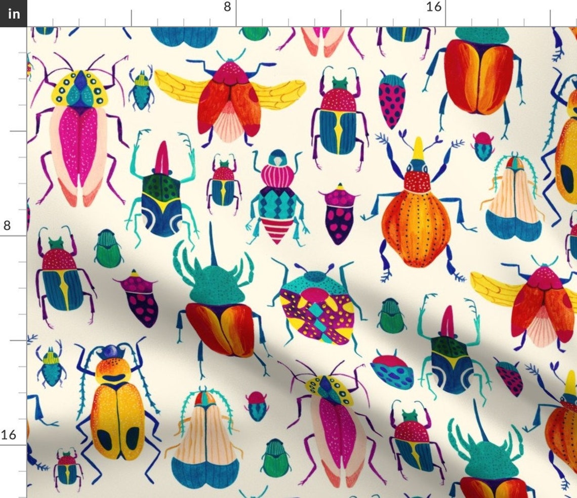 Microscopic Worlds Fabric Bugs by Grace Andersson Beige Etsy