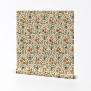 Vintage Botanical Removable Peel and Stick Wallpaper - Ogee Nouveau - Wall Art Wall Decor - Art Nouveau Poppies by paula_ohreen_designs