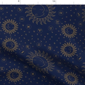 Celestial Fabric - Celestial Zodiac Symbols By Elliottdesignfactory - Celestial Abstract Cotton Fabric By The Yard With Spoonflower